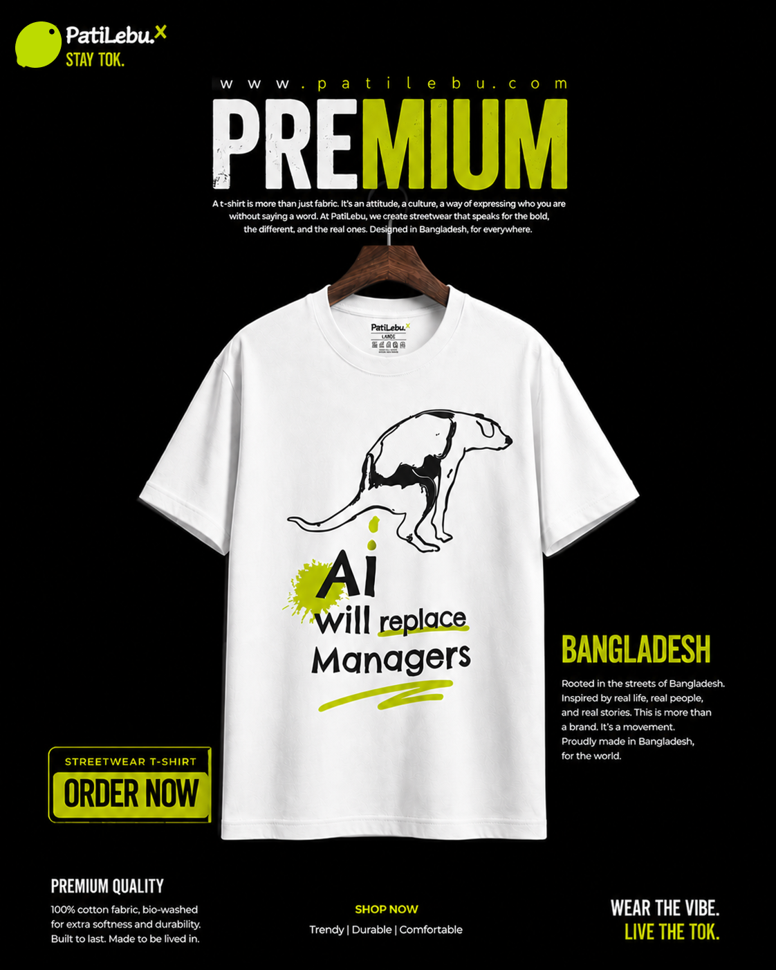 PatiLebu AI Will Replace Managers T-Shirt | অফিস ভাইব view 2